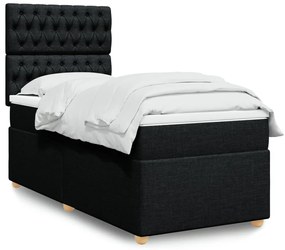 vidaXL Pat box spring cu saltea, negru, 90x190 cm, textil