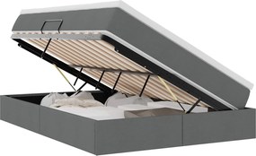 vidaXL Pat cu saltea și spațiu de depozitare Gri închis 140 x 190 cm