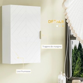 kleankin Dulap pentru Baie Suspendat cu Rafturi Ajustabile, 40x15x60 cm, Alb | Aosom Romania
