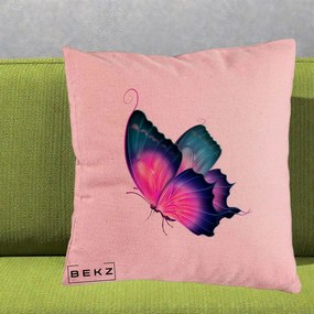 Perna Decorativa Fluture Neon, 40x40 cm, Roz, Husa Detasabila, Perna Inclusa, BEKZ®