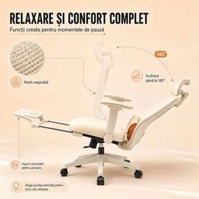 Scaun ergonomic din mesh cu tetieră reglabilă și suport lombar reglabil SYYT 9523 crem