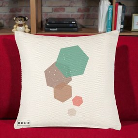 Perna Decorativa Geometric Hexagoane Pastel, 40x40 cm, Crem Reliefat, Husa Detasabila, Perna Inclusa, BEKZ®
