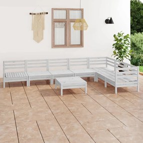3083020 vidaXL Set mobilier de grădină, 8 piese, alb, lemn masiv de pin