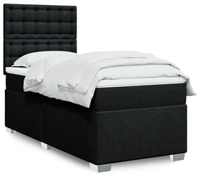 vidaXL Pat box spring cu saltea, negru, 90x190 cm, textil