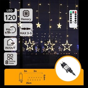 Aigostar - LED ghirlandă de Crăciun pentru exterior 120xLED/6W/230V/8 funcții 3x0,6m IP44 alb cald + telecomandă
