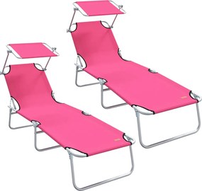 vidaXL Șezlong 2 pcs Roz 58 x 188 x 77cm Poliester