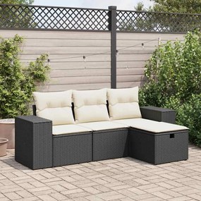 3325652 vidaXL Set mobilier de grădină cu perne, 4 piese, negru, poliratan