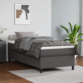 3144588 vidaXL Pat box spring cu saltea, gri, 90x200 cm, piele ecologică