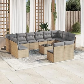 vidaXL Set canapele de grădină, 13 piese, cu perne, bej, poliratan