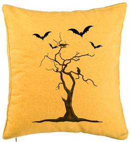 Perna Decorativa cu motiv de Halloween 3, 40x40 cm, Galben, Husa Detasabila, Burduf