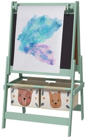 Tablă pentru copii 3 în 1 AIYAPLAY cu 2 containere, șevalet de artă din lemn pentru copii 3-8 ani, 54x46,5x93cm, de culoare verde | Aosom Romania
