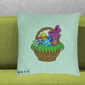Perna Decorativa Cos cu Oua de Pasti Colorat, 40x40 cm, Verde Menta, Husa Detasabila, Perna Inclusa, BEKZ®
