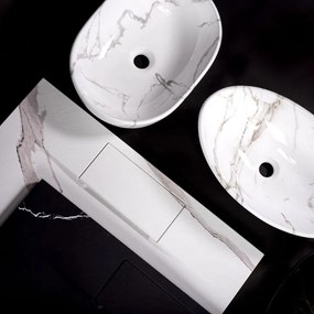 Set lavoar Sofia marble negru + baterie inalta Lungo auriu + dop universal auriu