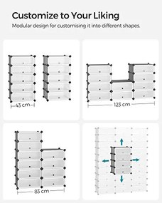 Organizator incaltaminte cu 10 compartimente, polipropilena / metal, alb / gri, Songmics