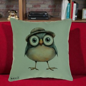 Perna Decorativa Pui cu Palarie Rotunda, 40x40 cm, Verde, Husa Detasabila, Perna Inclusa, BEKZ®