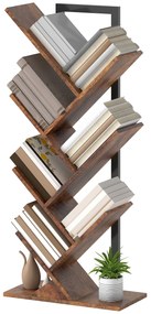 HOMCOM Bibliotecă Raft cu 7 Nivele Îngustă în Forma de Lemn pentru Birou, Brun Rustic | Aosom Romania
