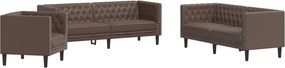 vidaXL Set canapele Chesterfield cu 3 locuri, maro, piele eco.