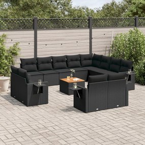 3257161 vidaXL Set mobilier de grădină cu perne, 13 piese, negru, poliratan