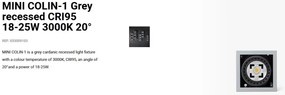 Spot LED incastrabil MINI COLIN-1 Grey recessed CRI95 18-25W 3000K 20°