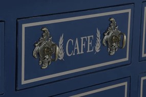 Consolă vintage albastru marin din lemn de paulownia, „Cafe 1892"