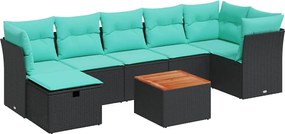 vidaXL Set mobilier de grădină cu perne, 8 piese, negru, poliratan