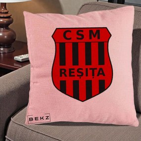 Perna Personalizata CSM Resita Fotbal, 40x40 cm, Roz, Husa Detasabila, Perna Inclusa, BEKZ®