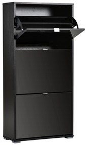 HOMCOM Dulap pentru Pantofi Cu 3 Uși Rabatabile 3 Compartimente din Lemn dim. 60L x 26l x 124Î cm Negru lucios | Aosom Romania