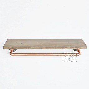 Polita COP001, stejar halifax/cupru, lemn/metal, 60x14x12 cm