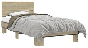 845753 vidaXL Cadru de pat, stejar sonoma, 90x190 cm, lemn prelucrat și metal