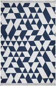 Covor 22992A, 80x150 cm, forma dreptunghiulara, bumbac, alb/albastru