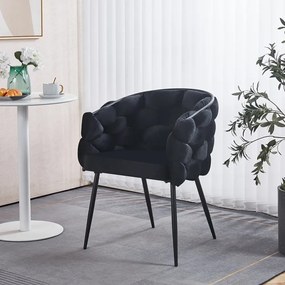 RESIGILAT- Scaun dining, tapiterie catifea, cadru metalic negru, Negru