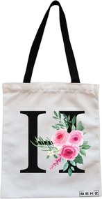 Sacosa de Panza pentru Cumparaturi, Geanta Tote, Cu litera H si Trandafiri, Cu fermoar, 38x34.5 cm, Alba, BEKZ®