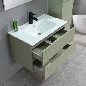 Trent Mobilier de baie 80 cm lavoar ceramic (2 sertare) cu oglindă 60x80 cm verde