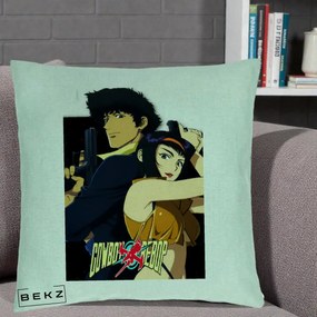 Perna Personalizata Cowboy Bebop Spike si Faye Poster, 40x40 cm, Verde Menta, Husa Detasabila, Perna Inclusa, BEKZ®