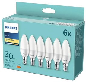 SET 6x Bec LED Philips B35 E14/5W/230V 2700K
