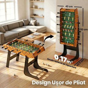 HOMCOM Masă de Fotbal Pliabilă, 22 Jucători și 2 Bile, 98x42x62,5 cm, Lemn | Aosom Romania