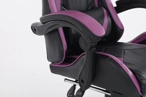 Scaun gaming, masaj în perna lombară, suport picioare, piele ecologica, Negru/Mov
