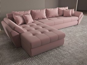 Colțar extensibil dumonde cu ladă de depozitare si sezut confortabil din spuma high-density, Loana XL Royal Roz 335x185 cm