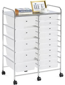 Carucior de depozitare cu roti cu 15 sertare-alb