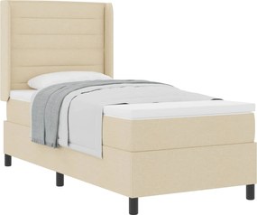 vidaXL Pat cu arcuri cu saltea cu headboard Crem 200 x 90 cm țesătură