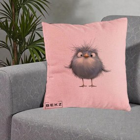 Perna Decorativa Pui Gri Pufos Zbarlit, 40x40 cm, Roz, Husa Detasabila, Perna Inclusa, BEKZ®