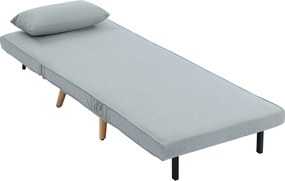 HOMCOM Fotoliu șezlong convertibil 3 în 1 pat fotoliu 1 loc spătar 5 poziții în material cu pernă, gri | Aosom Romania