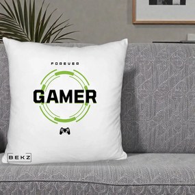 Perna Personalizata Forever Gamer, 40x40 cm, Alb Pufos, Husa Detasabila, Perna Inclusa, BEKZ®