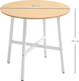HOMCOM Masă de sufragerie, stil industrial, design rotunjit, stabilă până la 60 kg, Ø80 x 76H cm, lemn natural/Alb | Aosom Romania