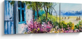 Tablou - Grădina din fața casei, pictură în ulei (cu ceas) (90x30 cm)
