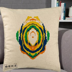 Perna Decorativa Oval Abstract Multicolor, 40x40 cm, Bej, Husa Detasabila, Perna Inclusa, BEKZ®