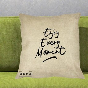Perna Decorativa Enjoy Every Moment, 40x40 cm, Crem, Husa Detasabila, Perna Inclusa, BEKZ®