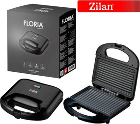 Sandwich Maker Floria ZLN0829, Putere 750W, Placa de tip grill, Antiaderenta, indicator luminos, Negru