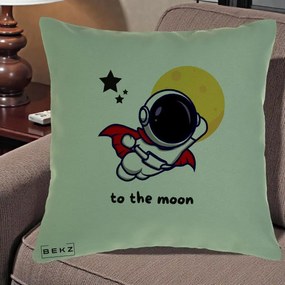 Perna Decorativa Astronaut To The Moon, 40x40 cm, Verde, Husa Detasabila, Perna Inclusa, BEKZ®