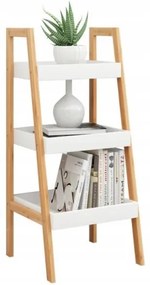 Raft depozitare, biblioteca, bambus, MDF, 3 polite, alb, 34x30x75 cm